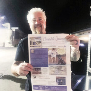 Guy Fieri with Cloverdale Connect newspaper
